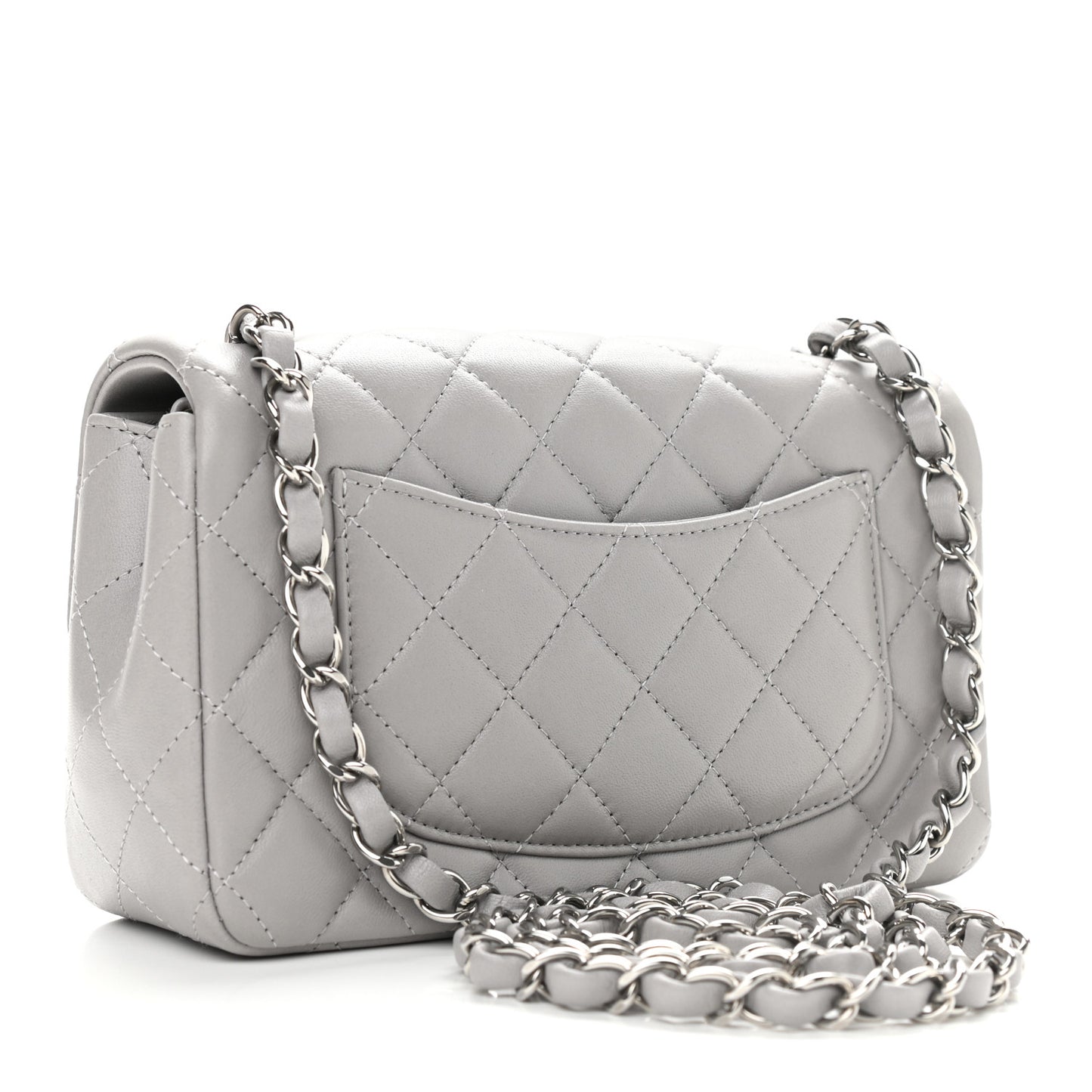 Lambskin Quilted Mini Rectangular Flap Grey