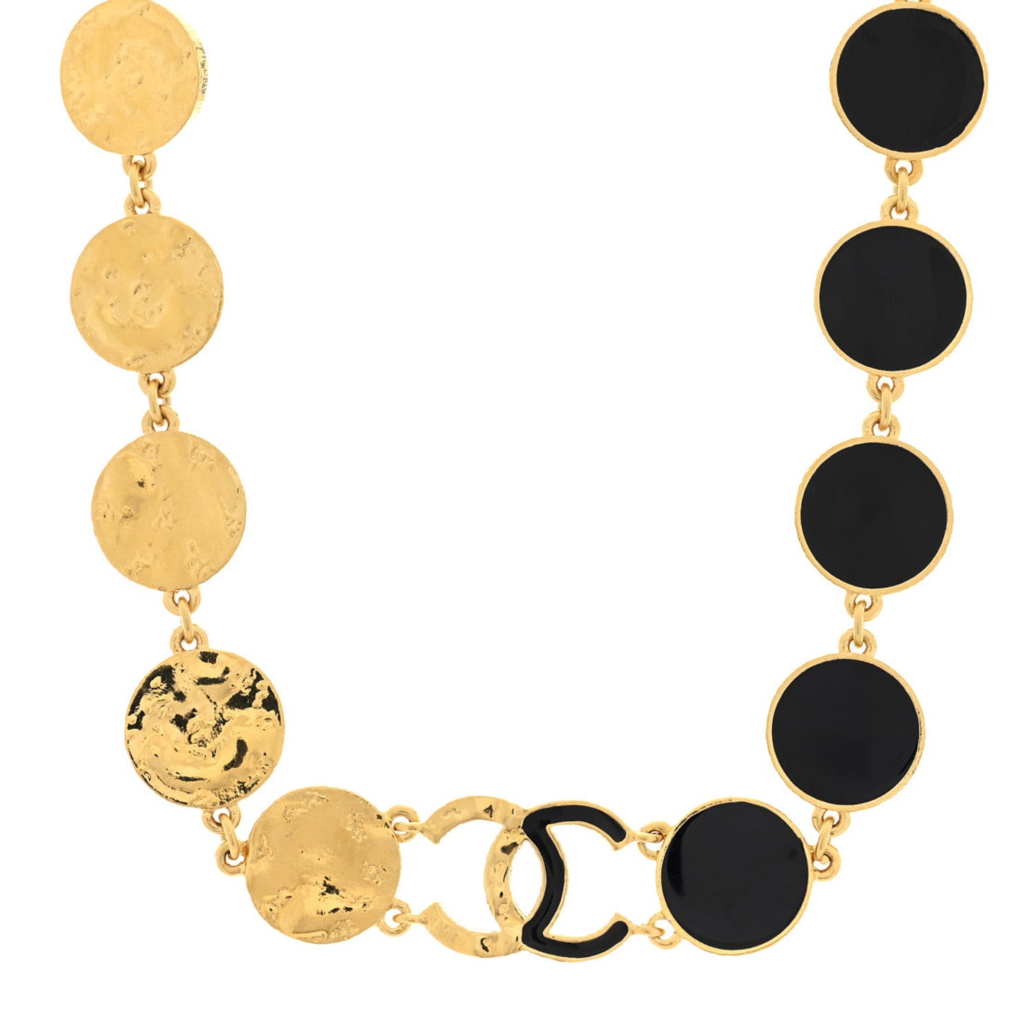 Chanel Metal Enamel Disc CC Choker Necklace Gold Black 1 of 4