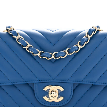 Chanel Lambskin Chevron Quilted Mini Rectangular Flap Dark Blue 8 of 11