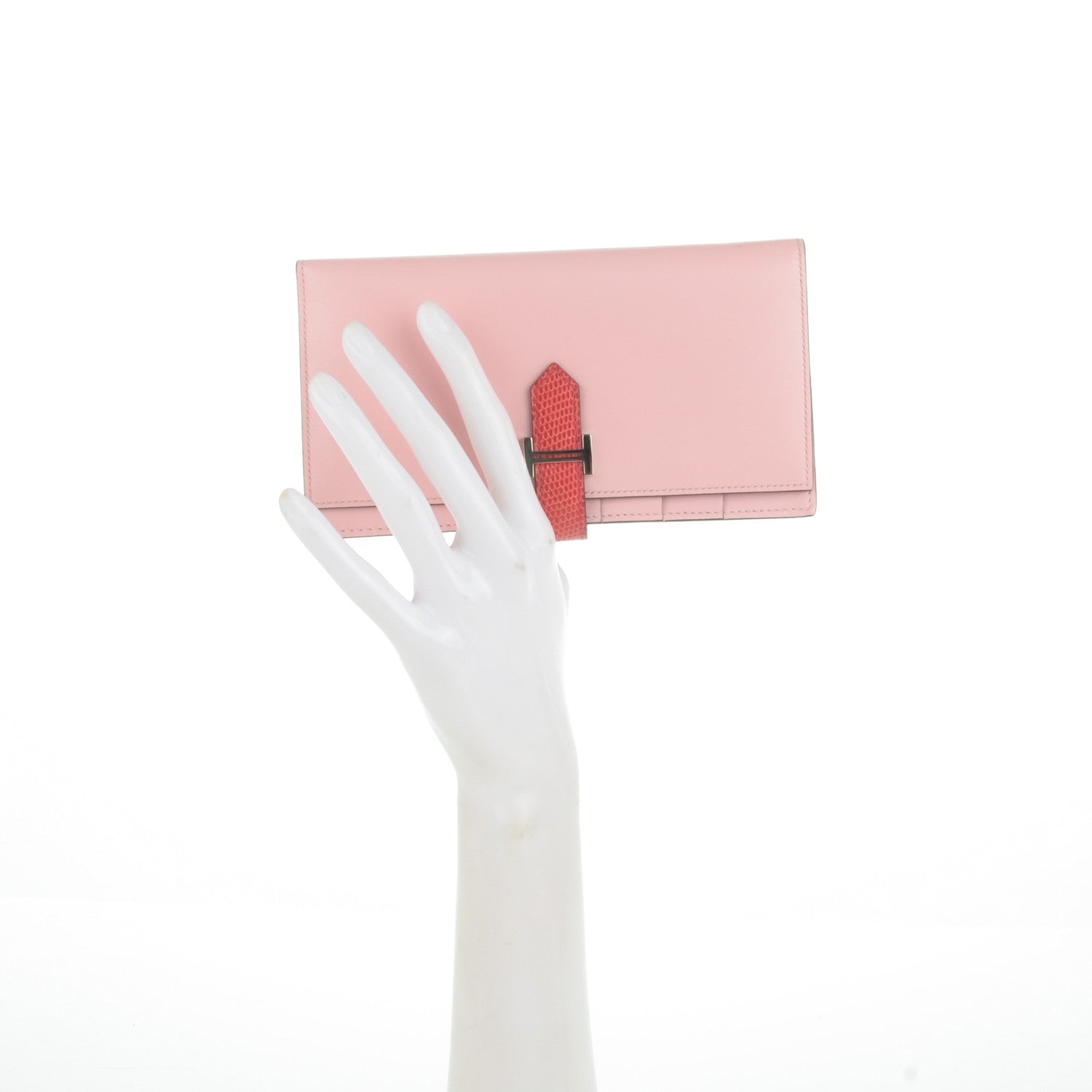 Hermes Tadelakt Lizard Bearn Gusset Wallet Rose Sakura Bougainvillea 2 of 7
