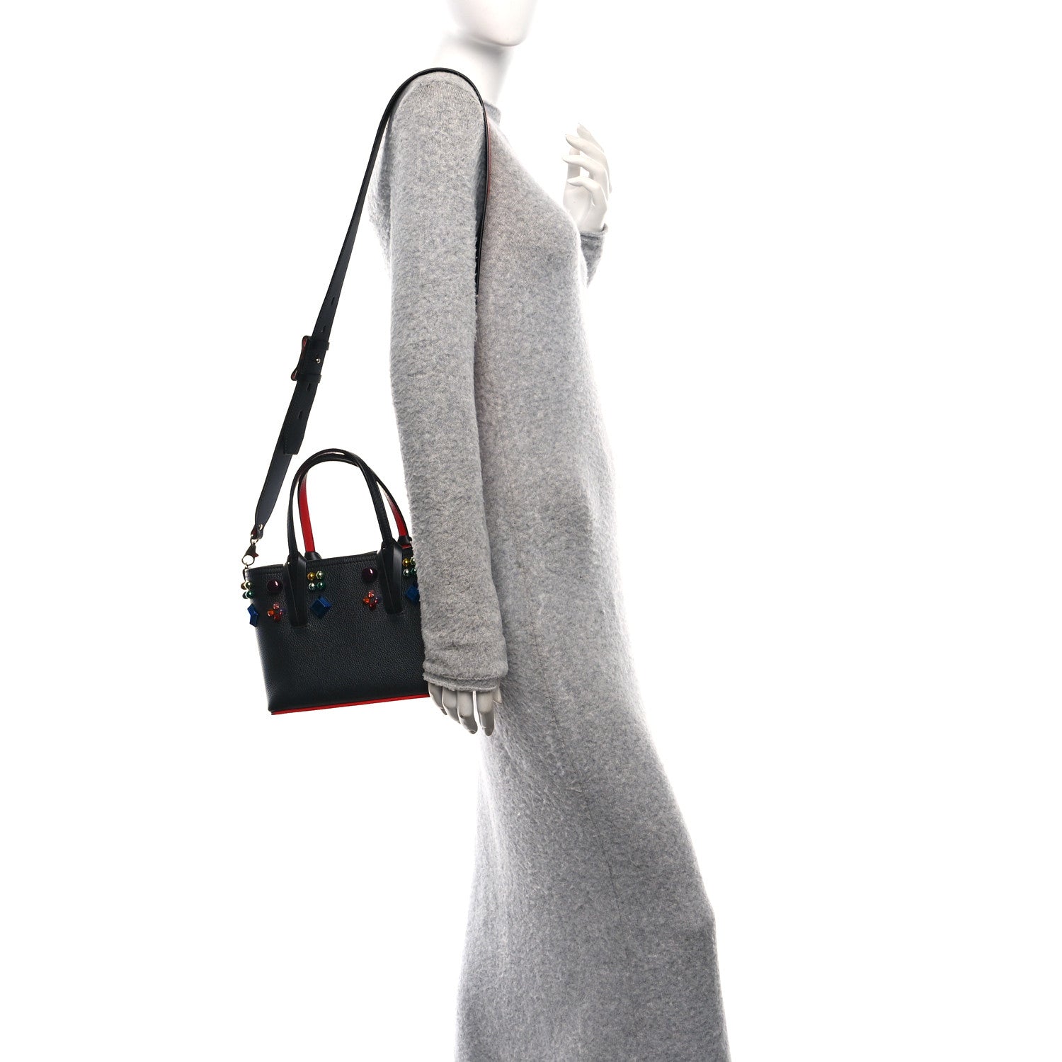 Christian Louboutin Calfskin Embellished Mini East West Cabata Tote Black 2 of 10