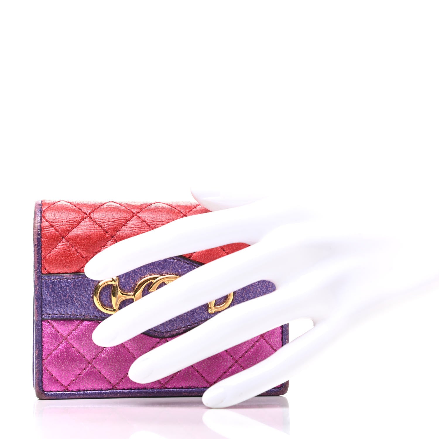 Gucci Laminated Nappa Trapuntata Zumi Card Case Rosso Fuxia Bizantin 2 of 9