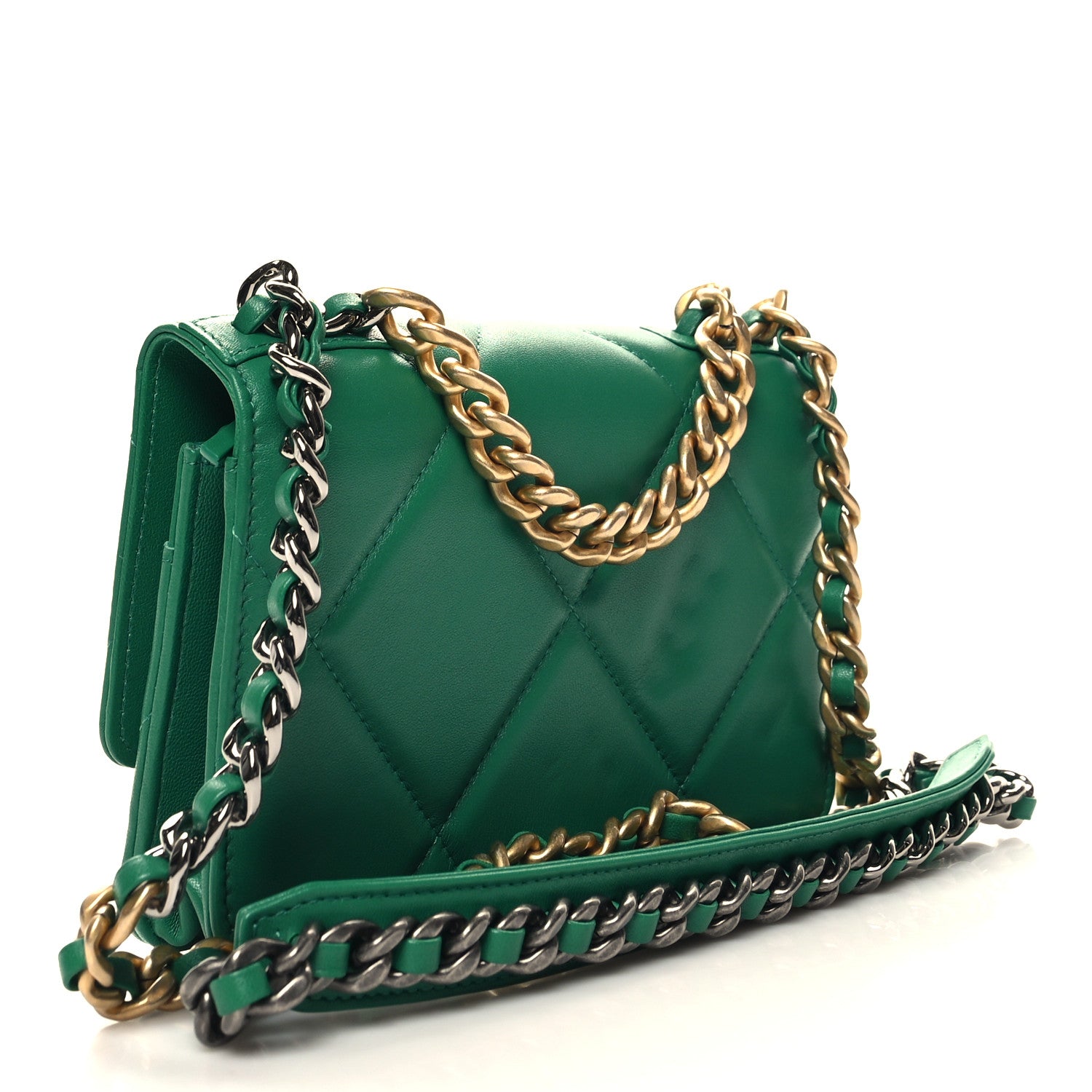 Chanel Lambskin Quilted Chanel 19 Wallet On Chain WOC Green 3 of 13