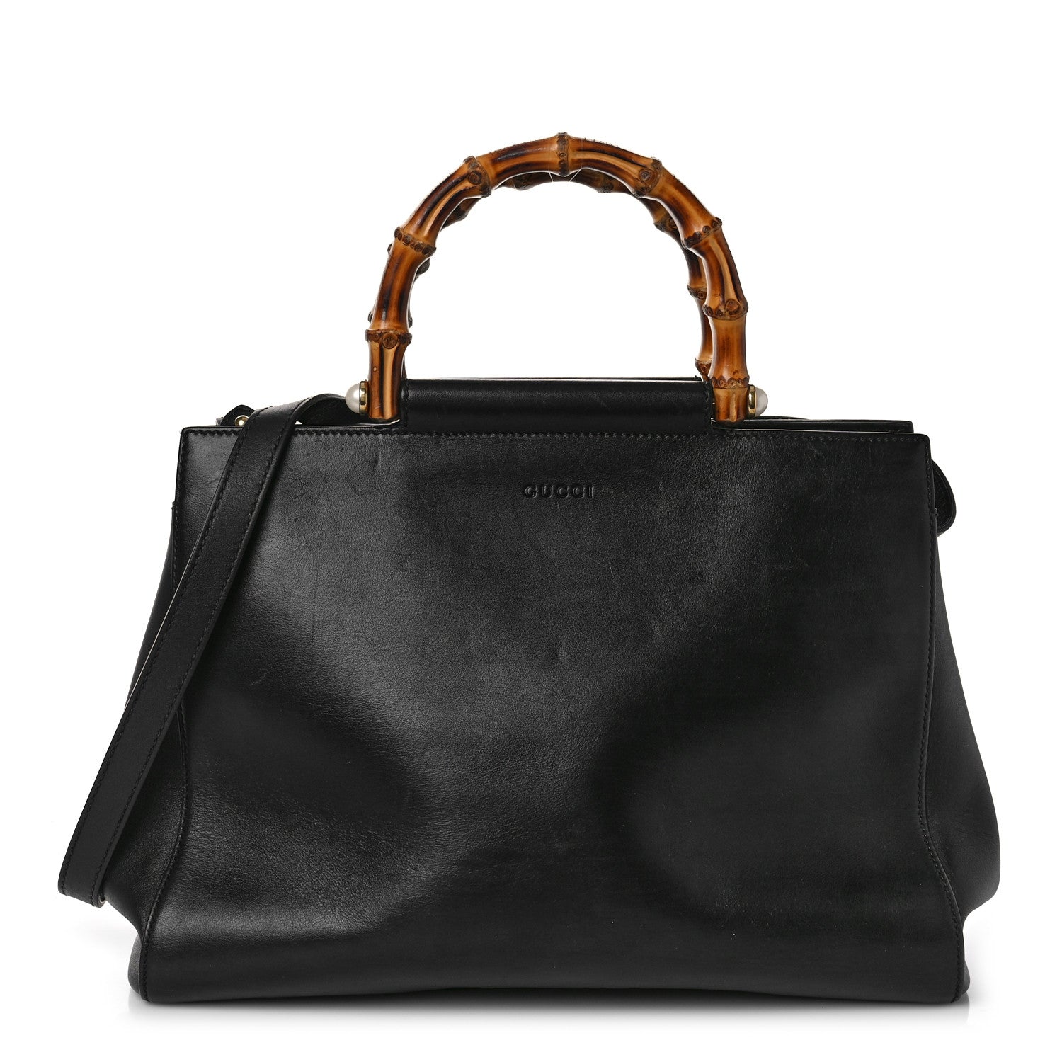 Gucci Nappa Bamboo Medium Nymphaea Top Handle Bag Black 1 of 13