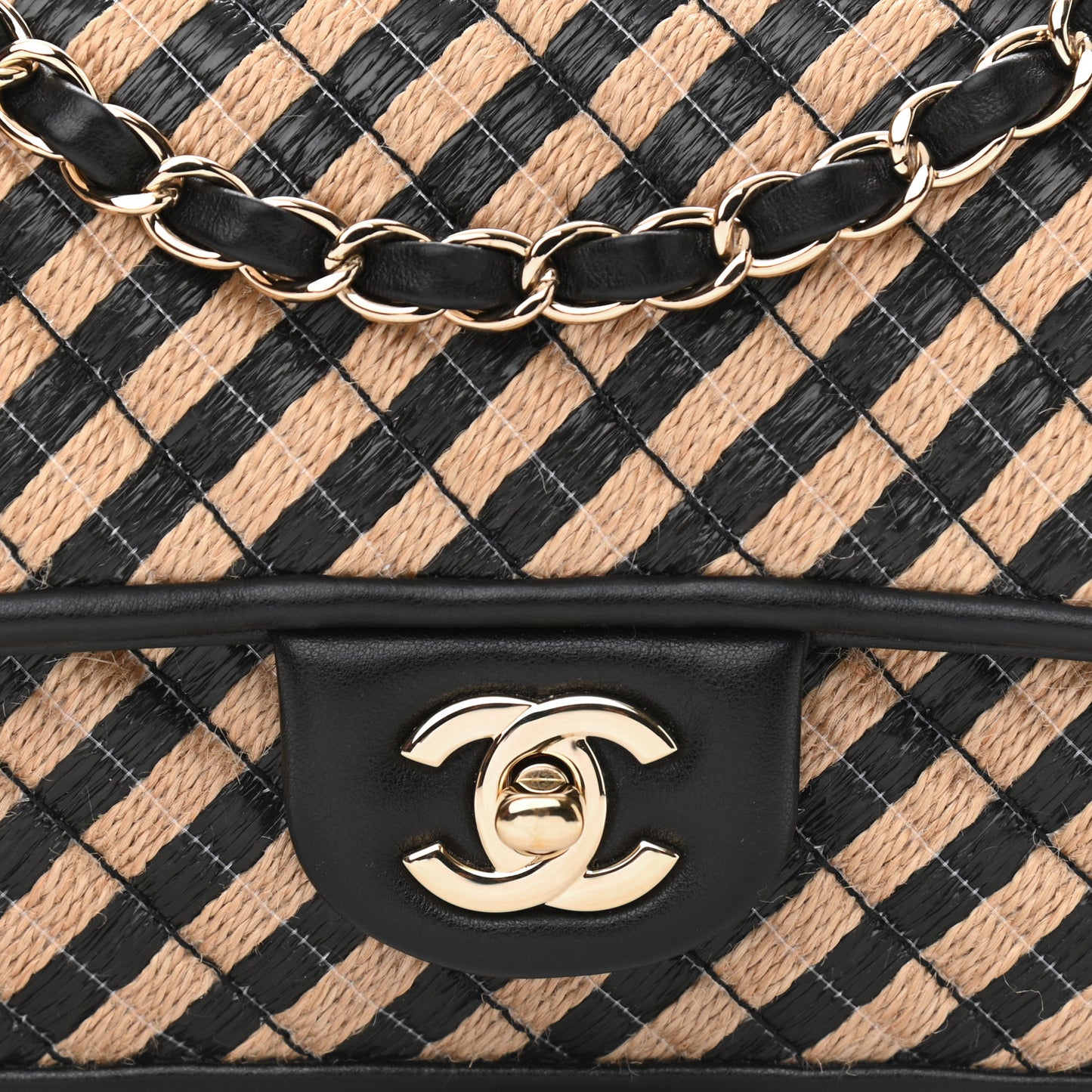 Raffia Jute Striped Small Urban Jungle Single Flap Black Beige