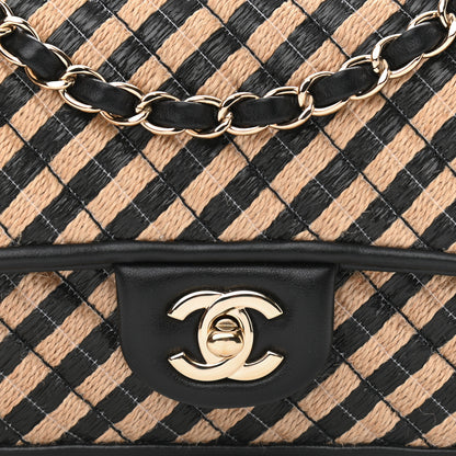 Chanel Raffia Jute Striped Small Urban Jungle Single Flap Black Beige 8 of 11