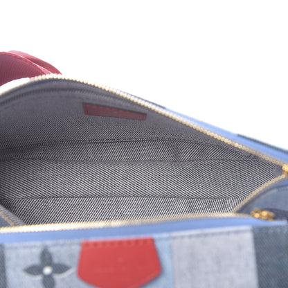 Louis Vuitton Denim Damier Monogram Patchwork Multi Pochette Accessories Blue Rouge 5 of 10