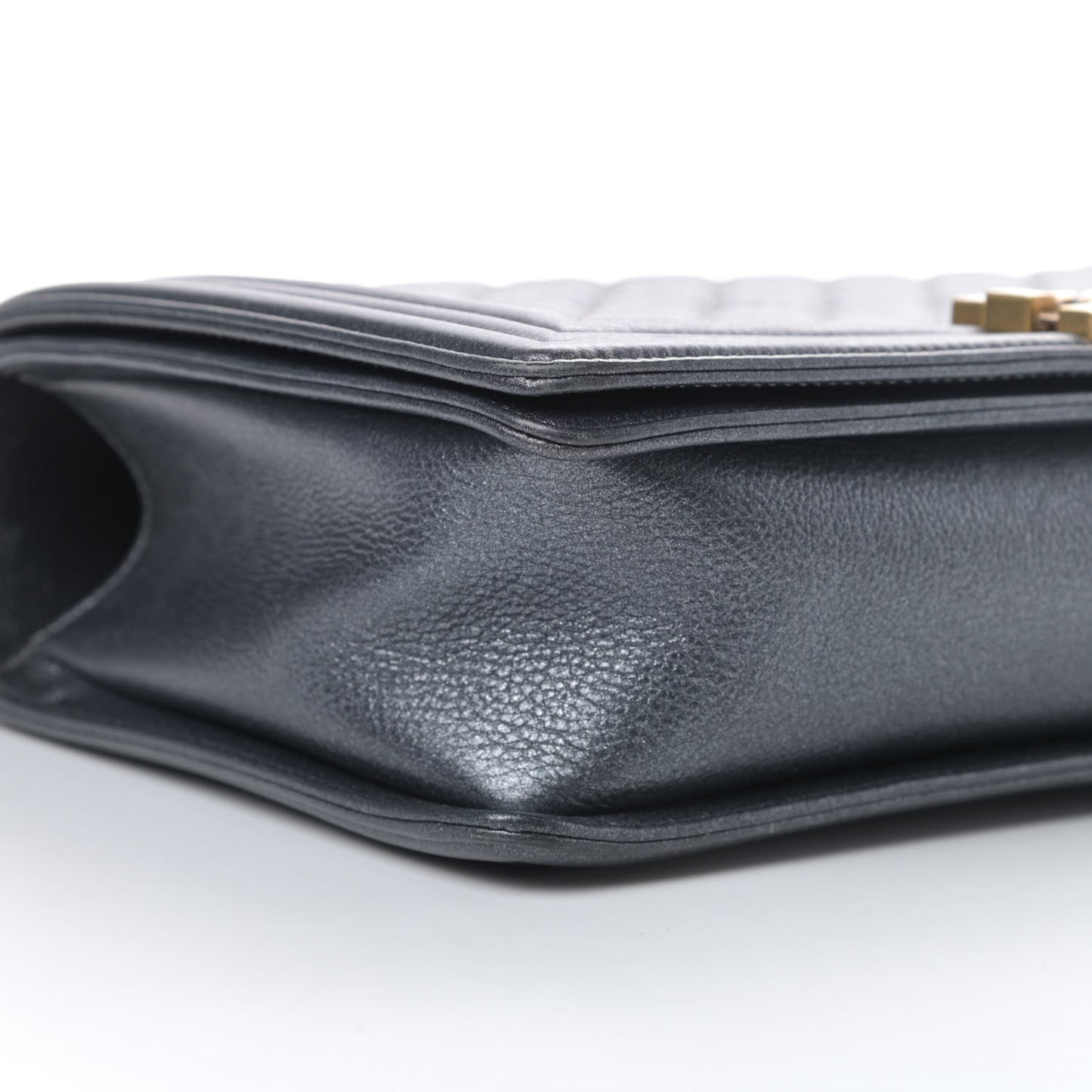 Metallic Calfskin Quilted New Medium Boy Flap Dark Grey