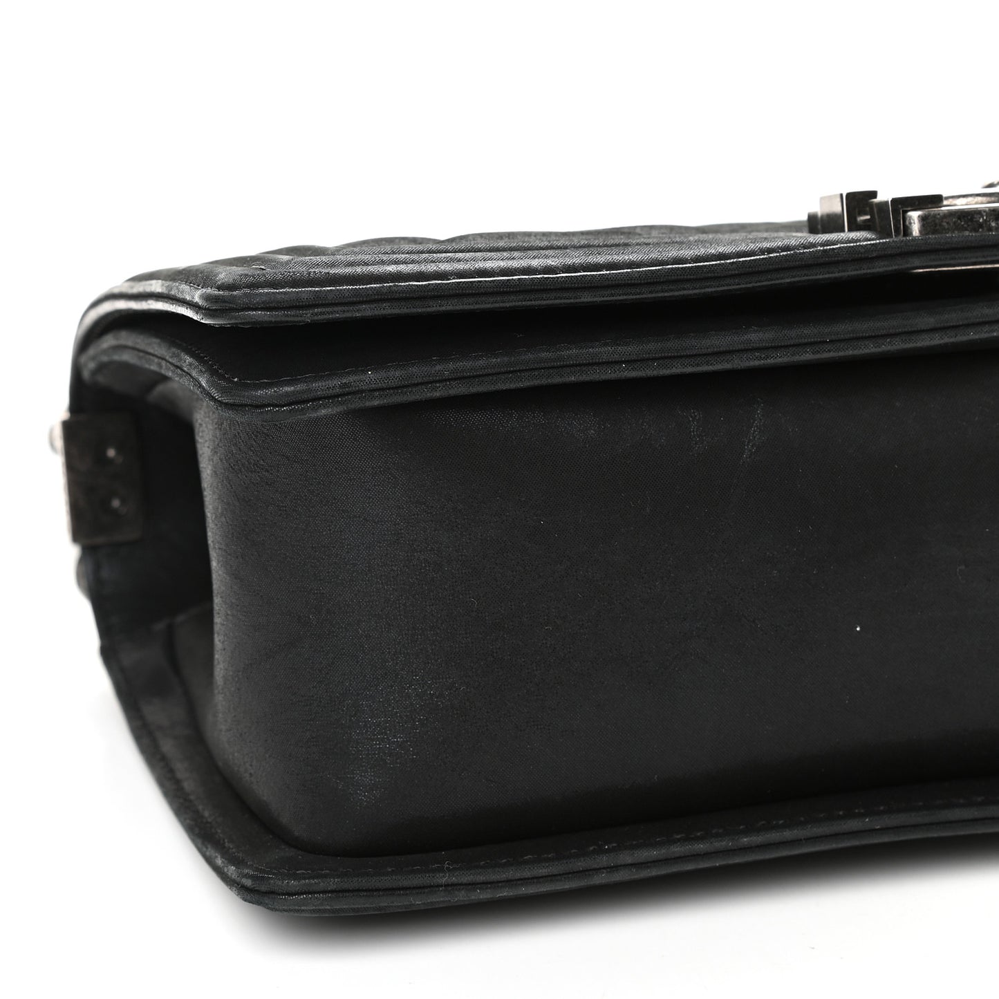 Iridescent Calfskin Embellished Double Stitch Medium Boy Flap Black