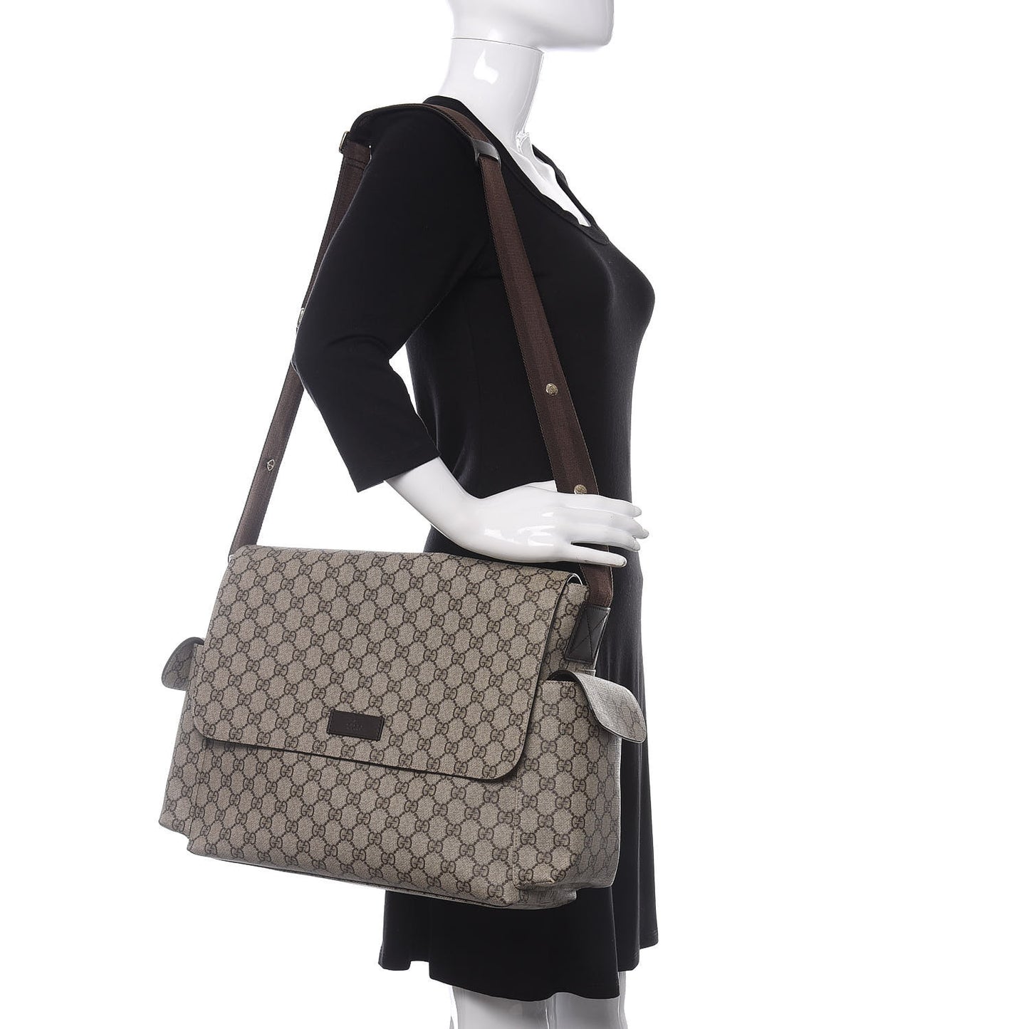 GG Plus Monogram Messenger Diaper Bag Dark Brown