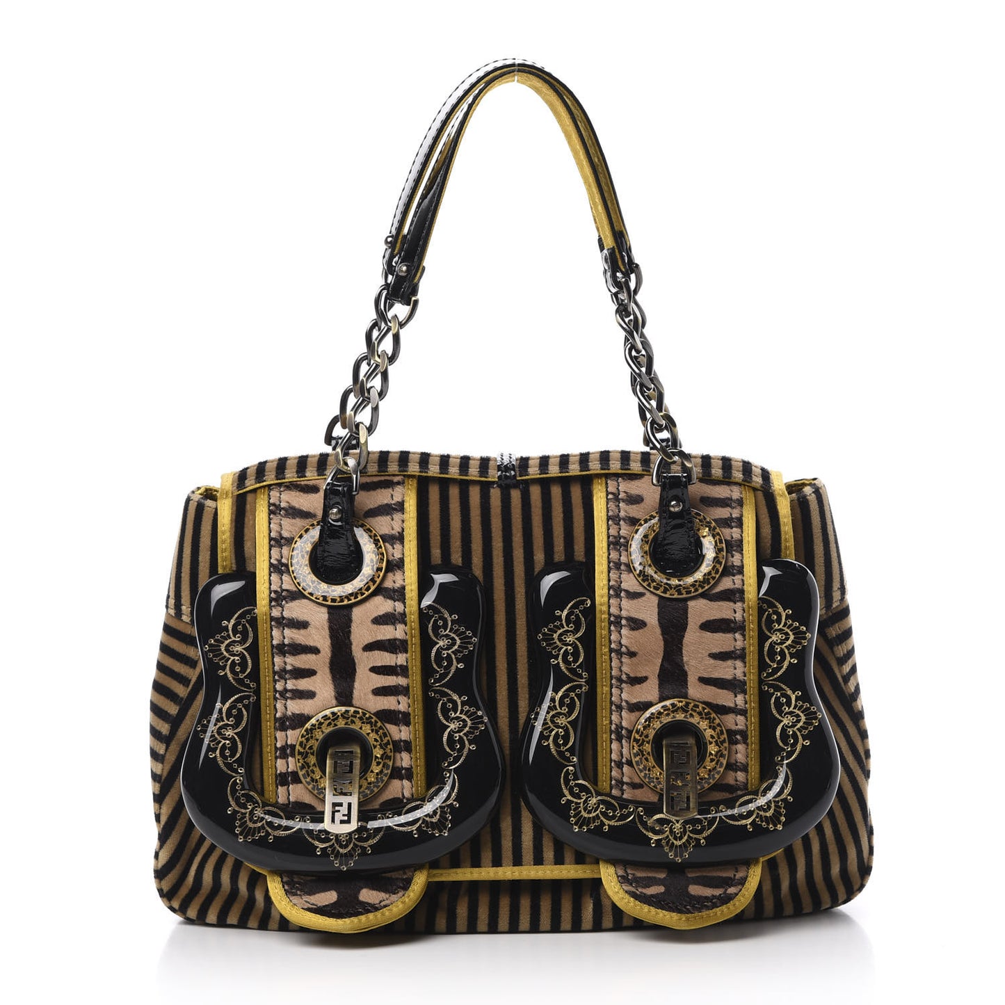 Velvet Calf Hair Pequin B Bag Tan Black