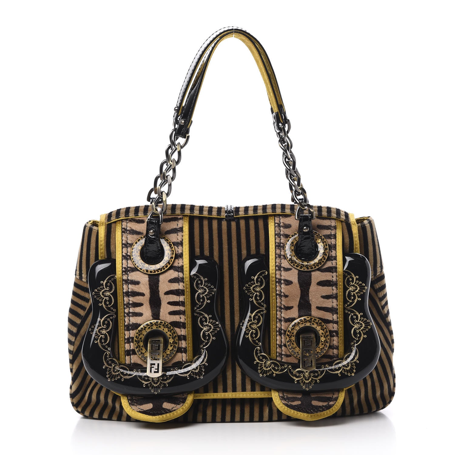 Fendi Velvet Calf Hair Pequin B Bag Tan Black 1 of 12