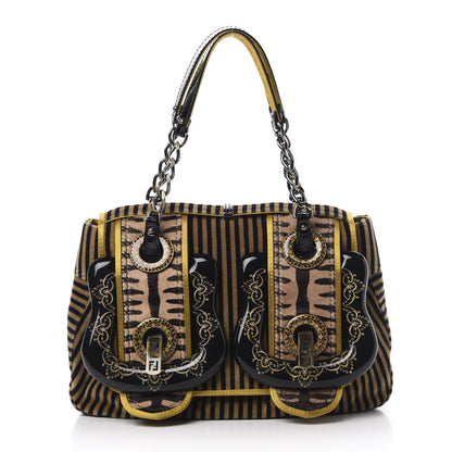 Fendi Velvet Calf Hair Pequin B Bag Tan Black 1 of 12