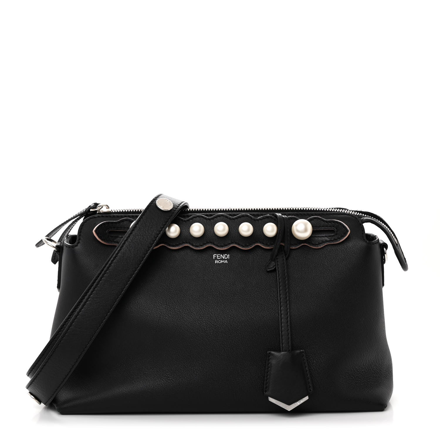 Fendi Vitello Dolce Scalloped Pearl Studded Medium By The Way Boston Bag Black 1 of 12