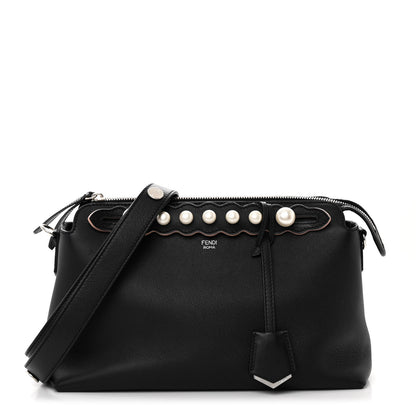 Fendi Vitello Dolce Scalloped Pearl Studded Medium By The Way Boston Bag Black 1 of 12