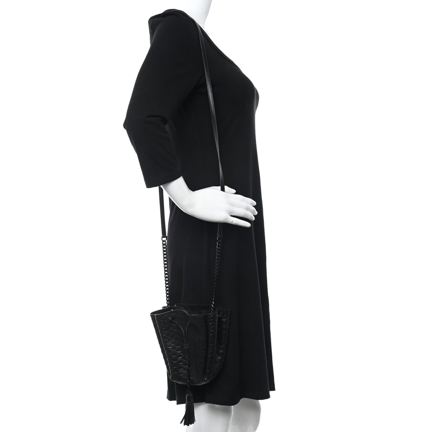 Calfskin Python Embossed Mini Monogram Bucket Crossbody Bag Black