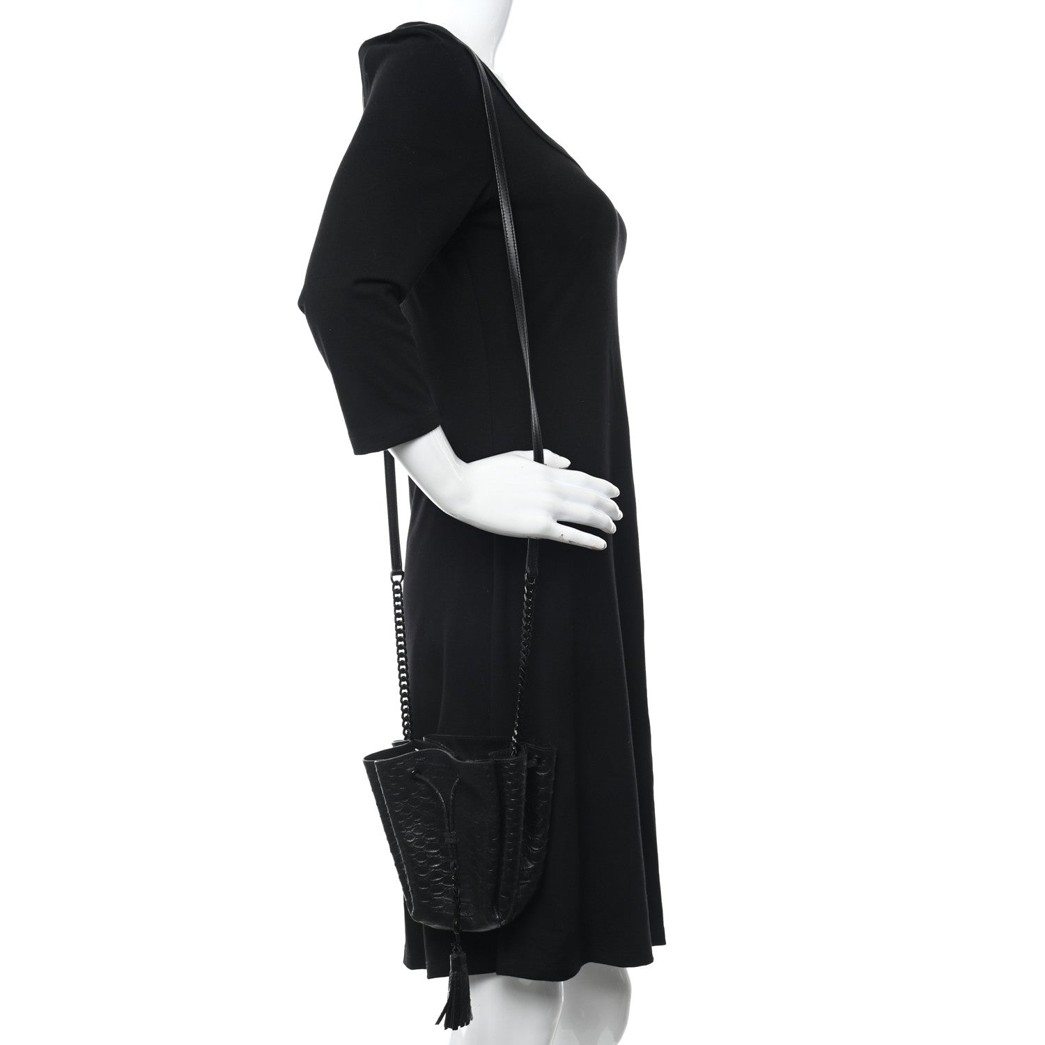 Saint Laurent Calfskin Python Embossed Mini Monogram Bucket Crossbody Bag Black 2 of 9