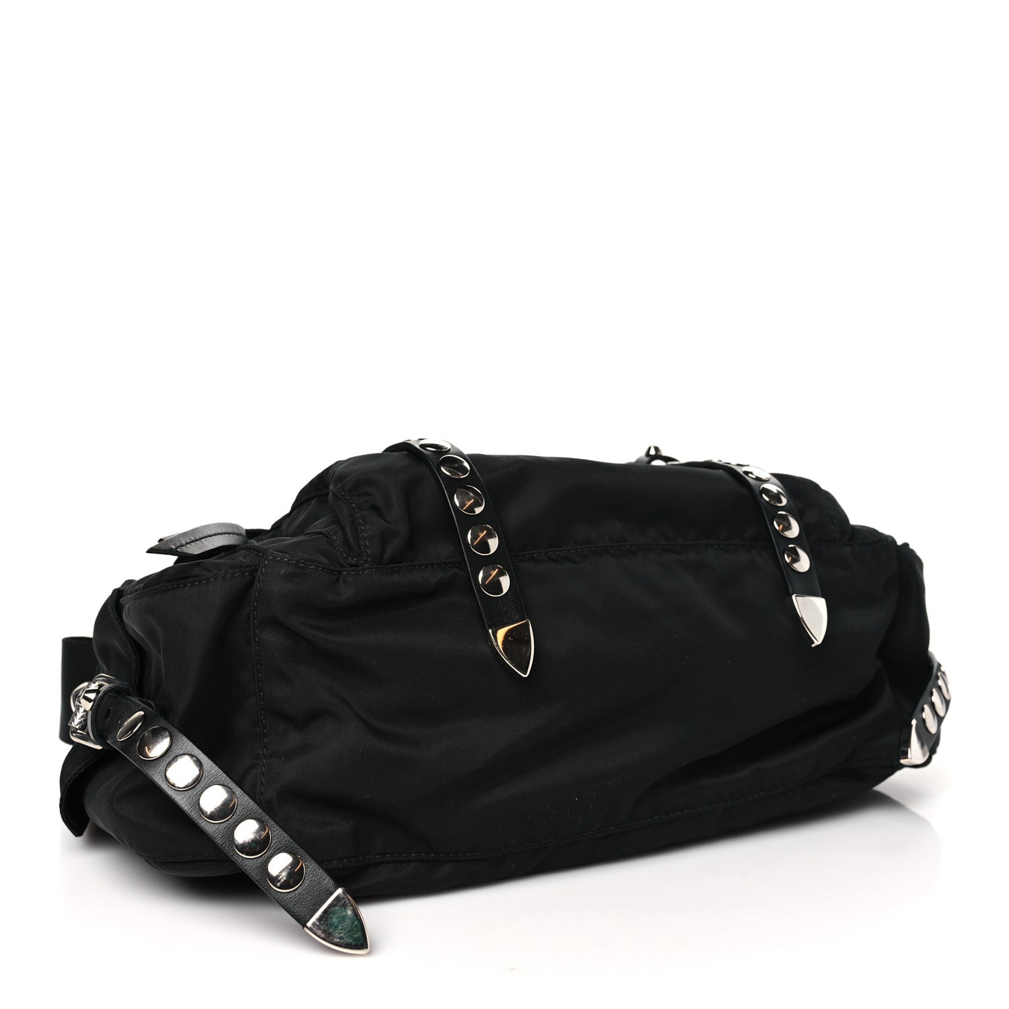Nylon New Vela Studded Messenger Bag Black