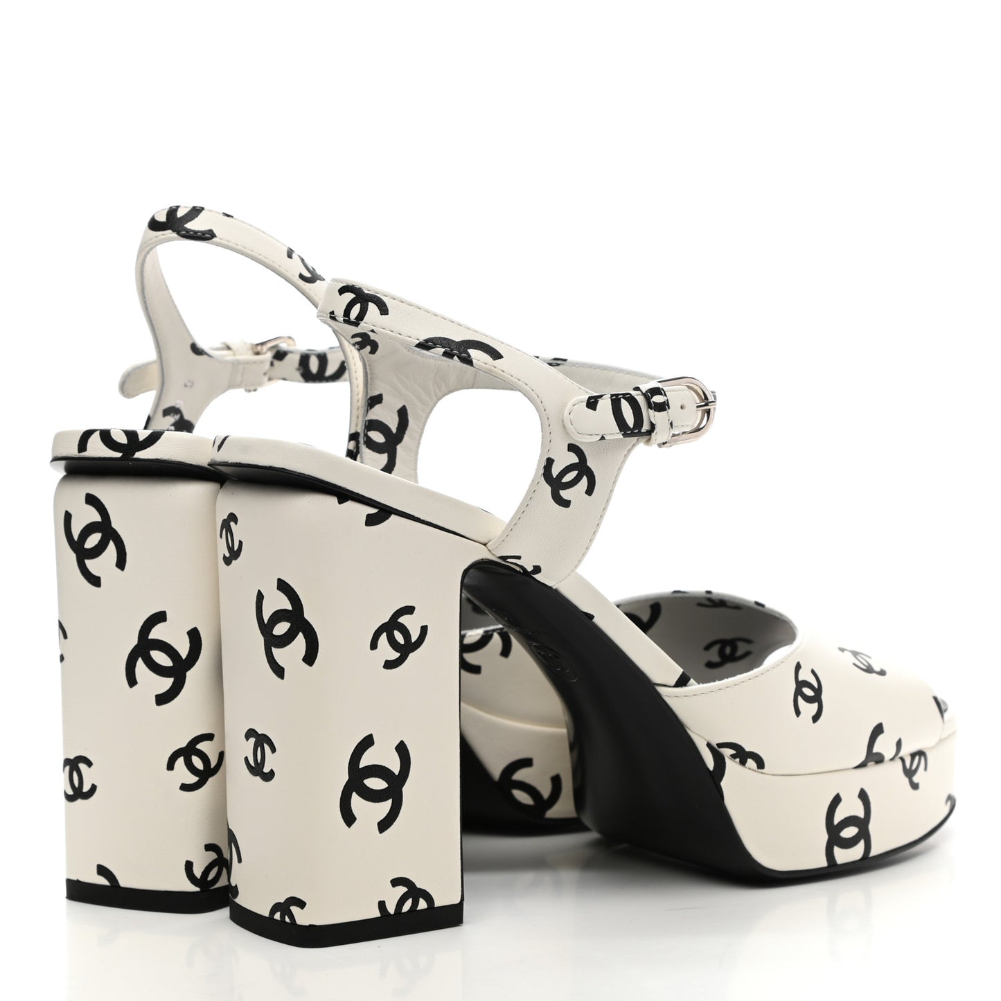 Printed Lambskin Coco Beach Platform Sandals 40 White Black