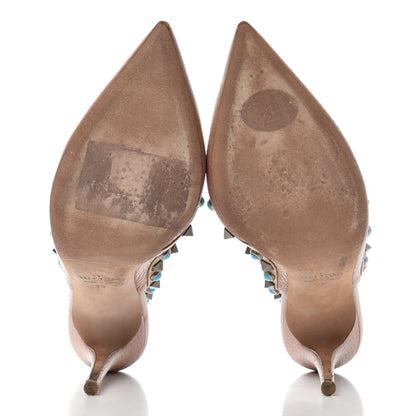 Valentino Garavani Pebbled Calfskin Rockstud Rolling Ankle Strap 100mm Pumps 38 Soft Noisette 6 of 9