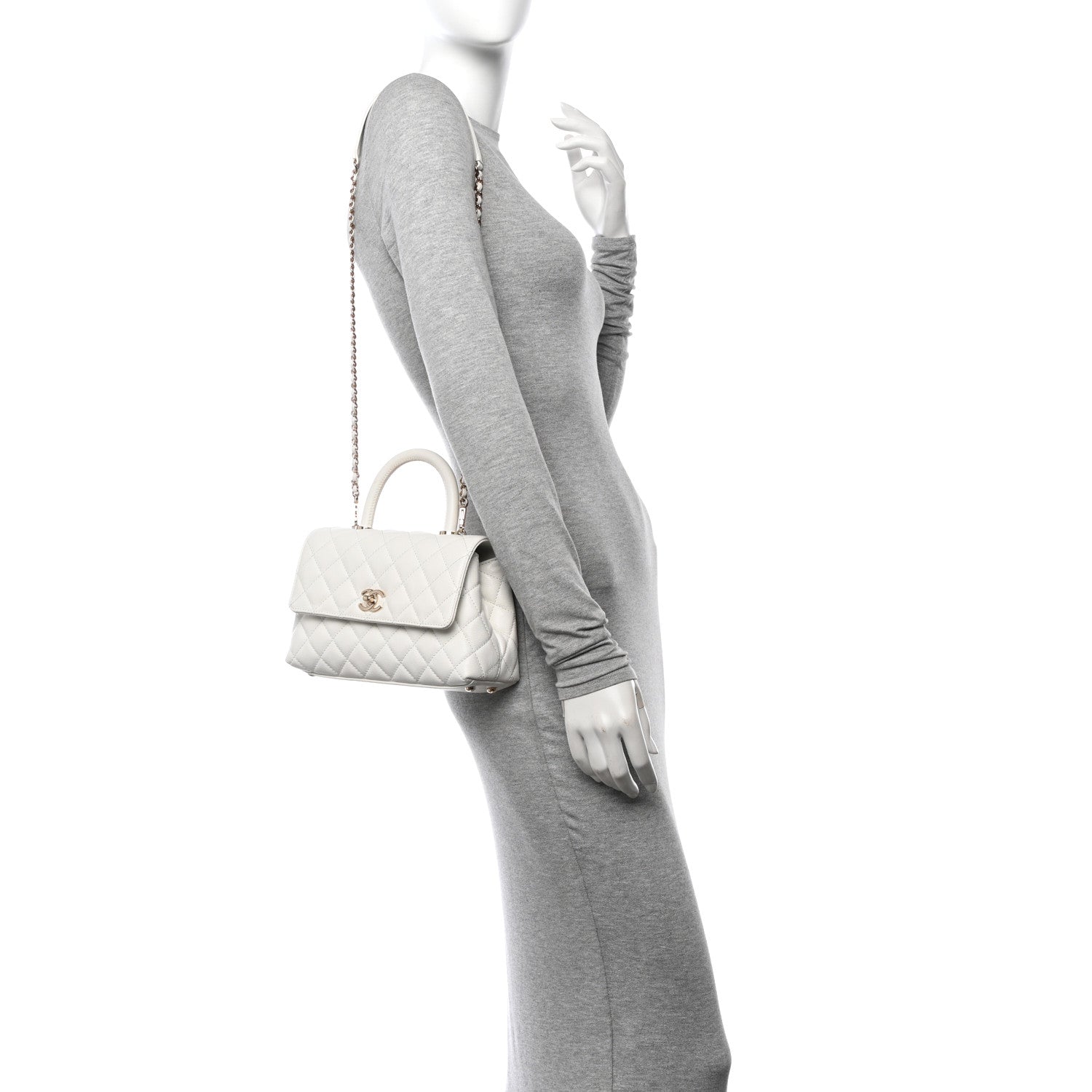 Chanel Caviar Quilted Mini Coco Handle Flap White 2 of 12