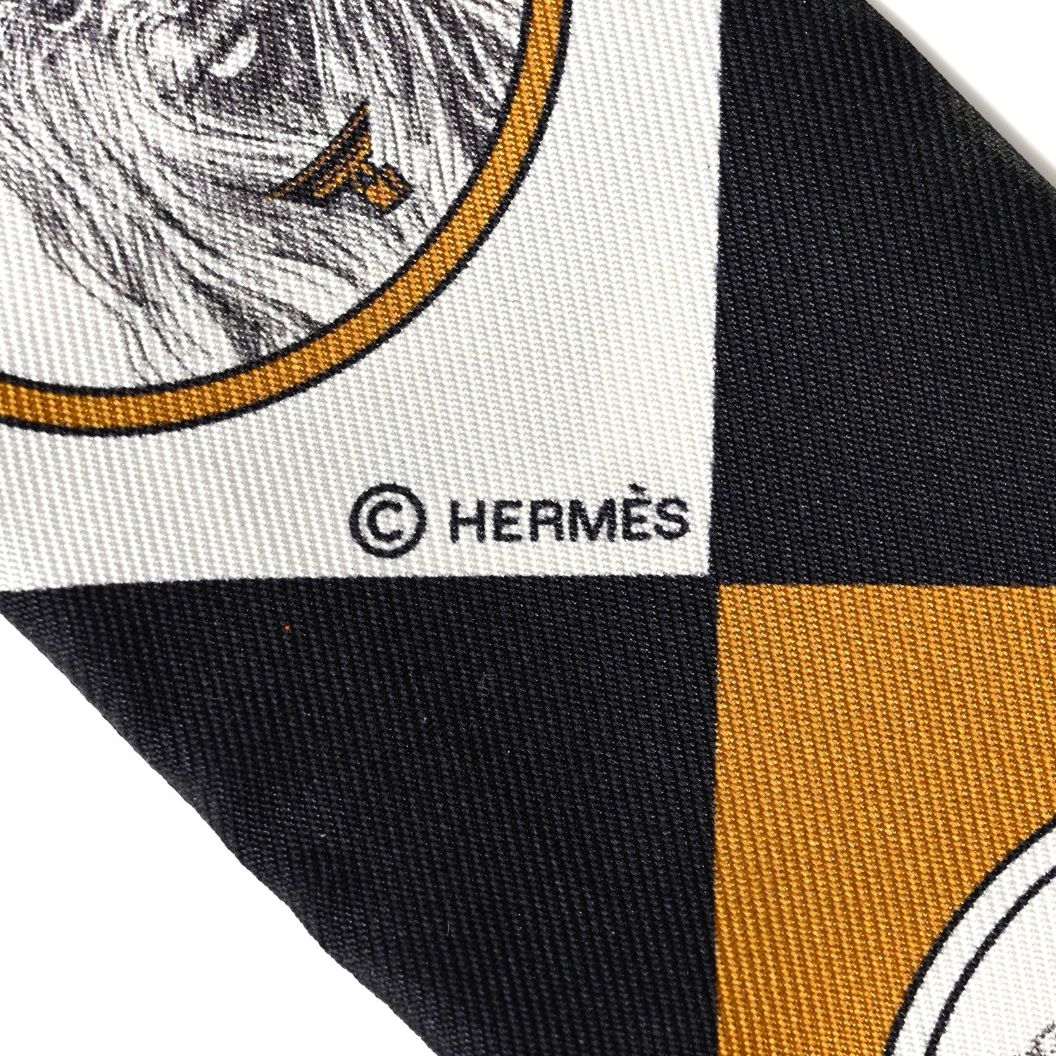 Hermes Silk Colliers Et Chiens Twilly Black Gold White 4 of 5