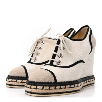 Chanel Raffia Lace Up Wedge Espadrilles 37 Beige 4 of 9