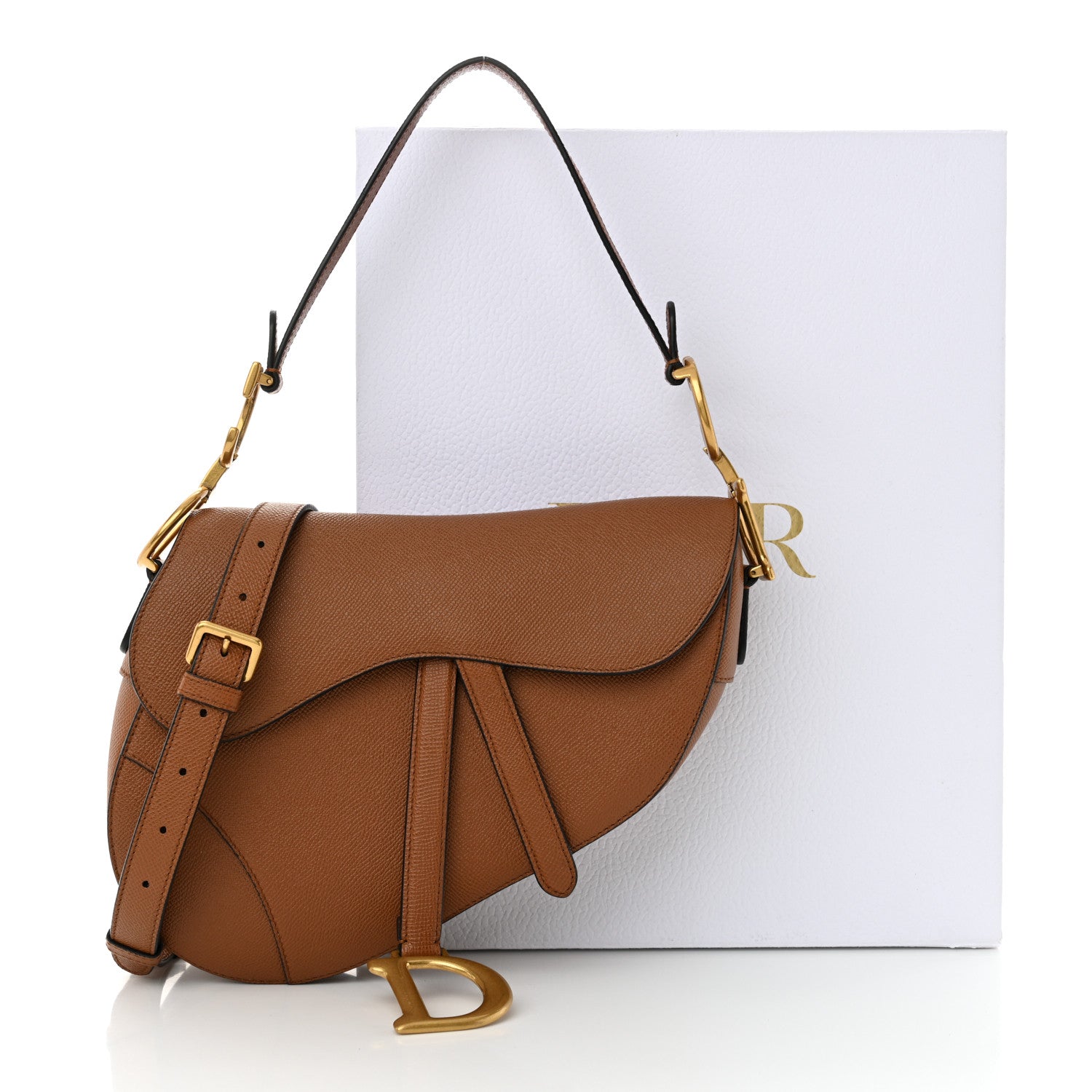 Christian Dior Grained Calfskin Saddle Bag With Strap Golden Saddle 11 of 11