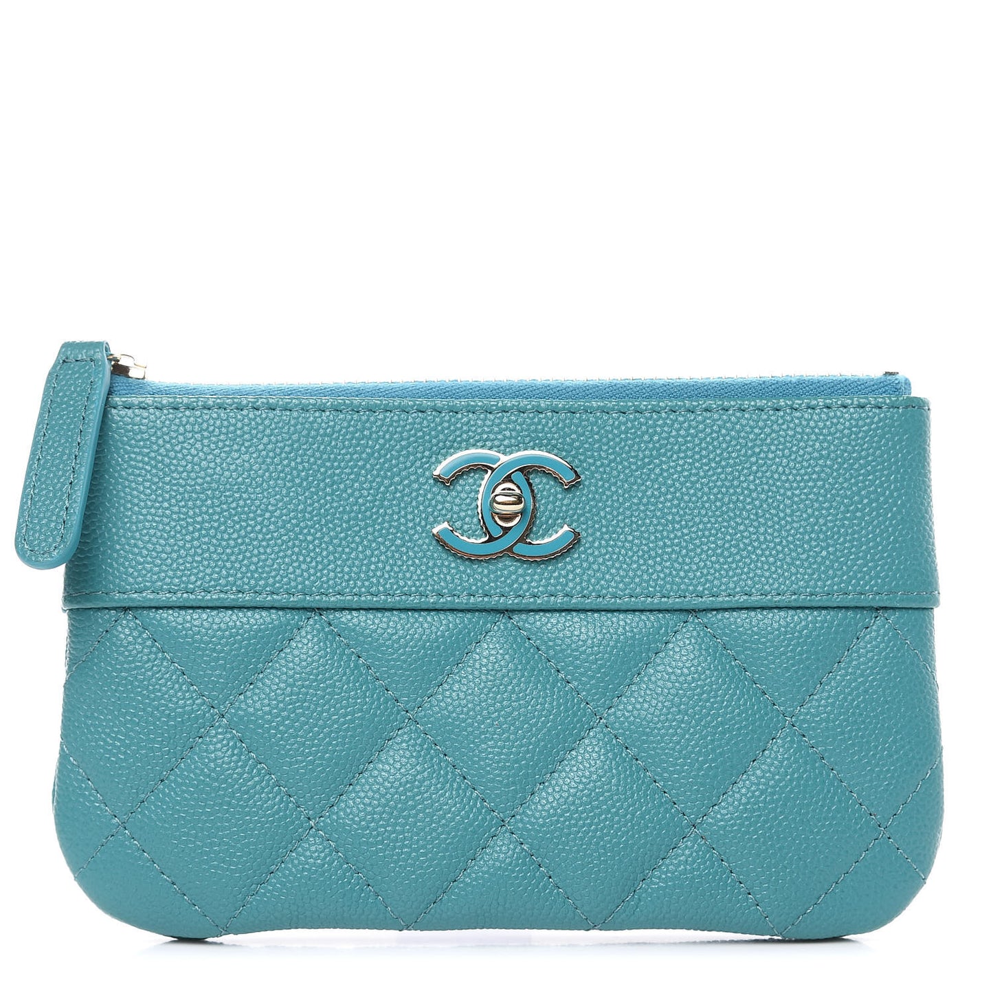 Caviar Quilted Small Vintage Mademoiselle Cosmetic Case Turquoise
