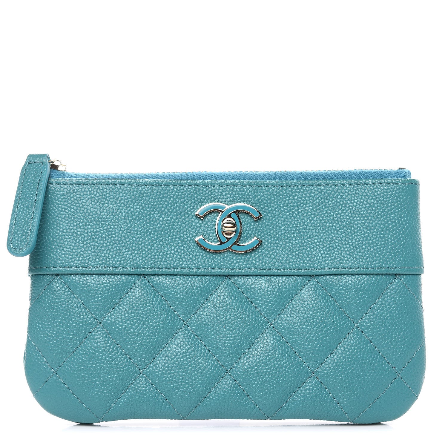 Chanel Caviar Quilted Small Vintage Mademoiselle Cosmetic Case Turquoise 1 of 8