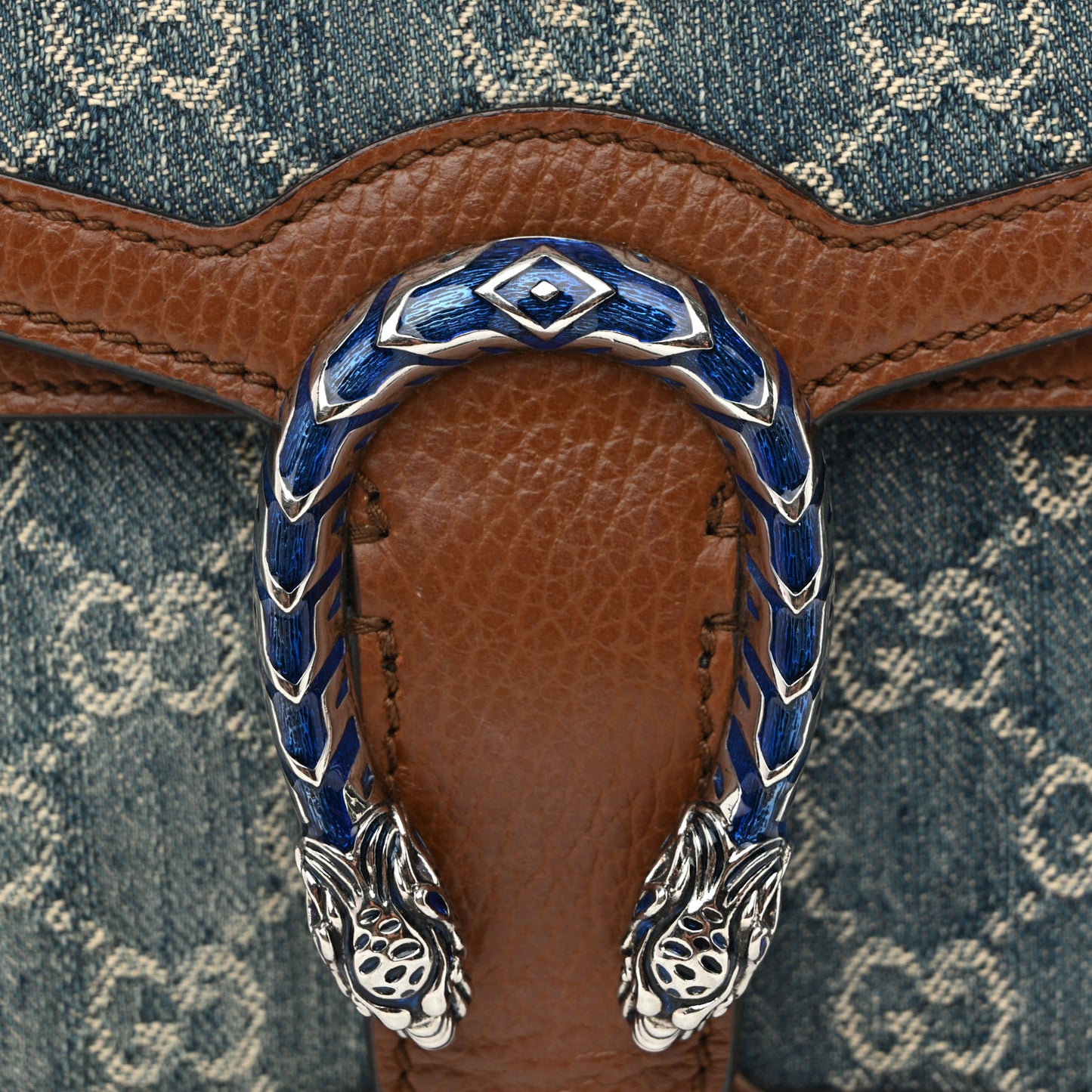 New Denim GG Monogram Dollar Calfskin Enamel Mini Dionysus Shoulder Bag Blue Tea Cuir Epilog Electric Blue