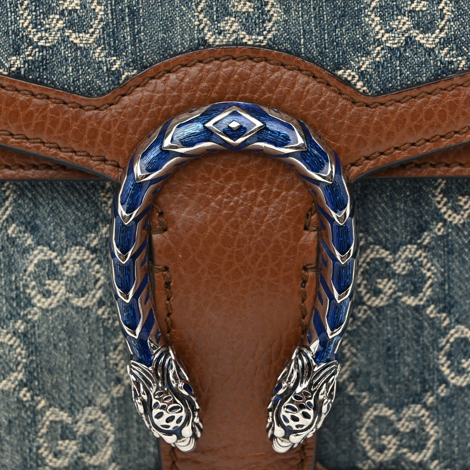 Gucci New Denim GG Monogram Dollar Calfskin Enamel Mini Dionysus Shoulder Bag Blue Tea Cuir Epilog Electric Blue 9 of 14