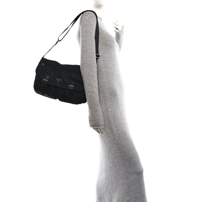 Prada Tessuto Nylon Saffiano Double Buckle Messenger Shoulder Bag Black 2 of 13