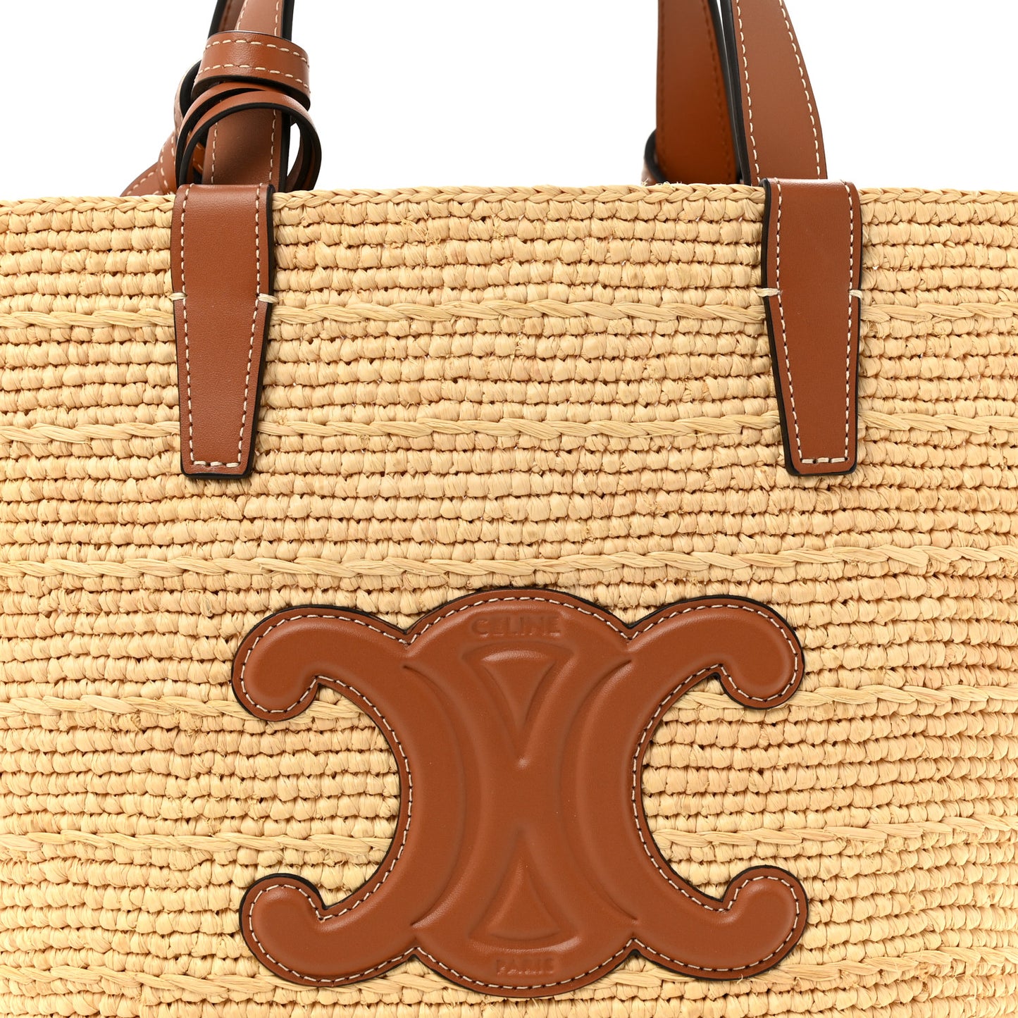 Raffia Calfskin Triomphe Teen Panier Tan
