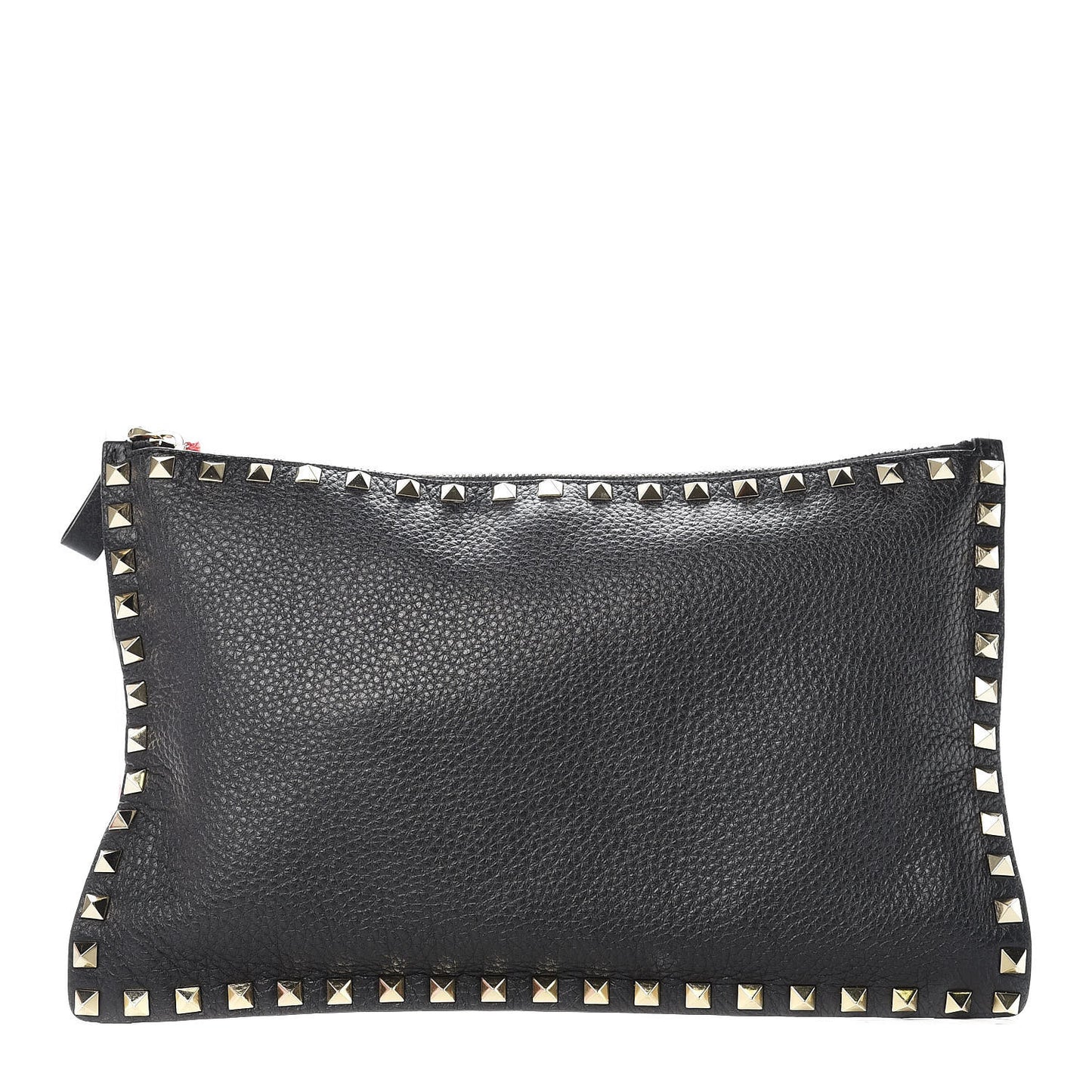Pebbled Calfskin Large Rockstud Zip Pouch Black