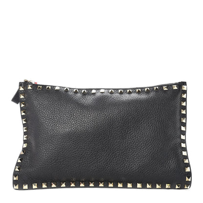 Valentino Garavani Pebbled Calfskin Large Rockstud Zip Pouch Black 1 of 12