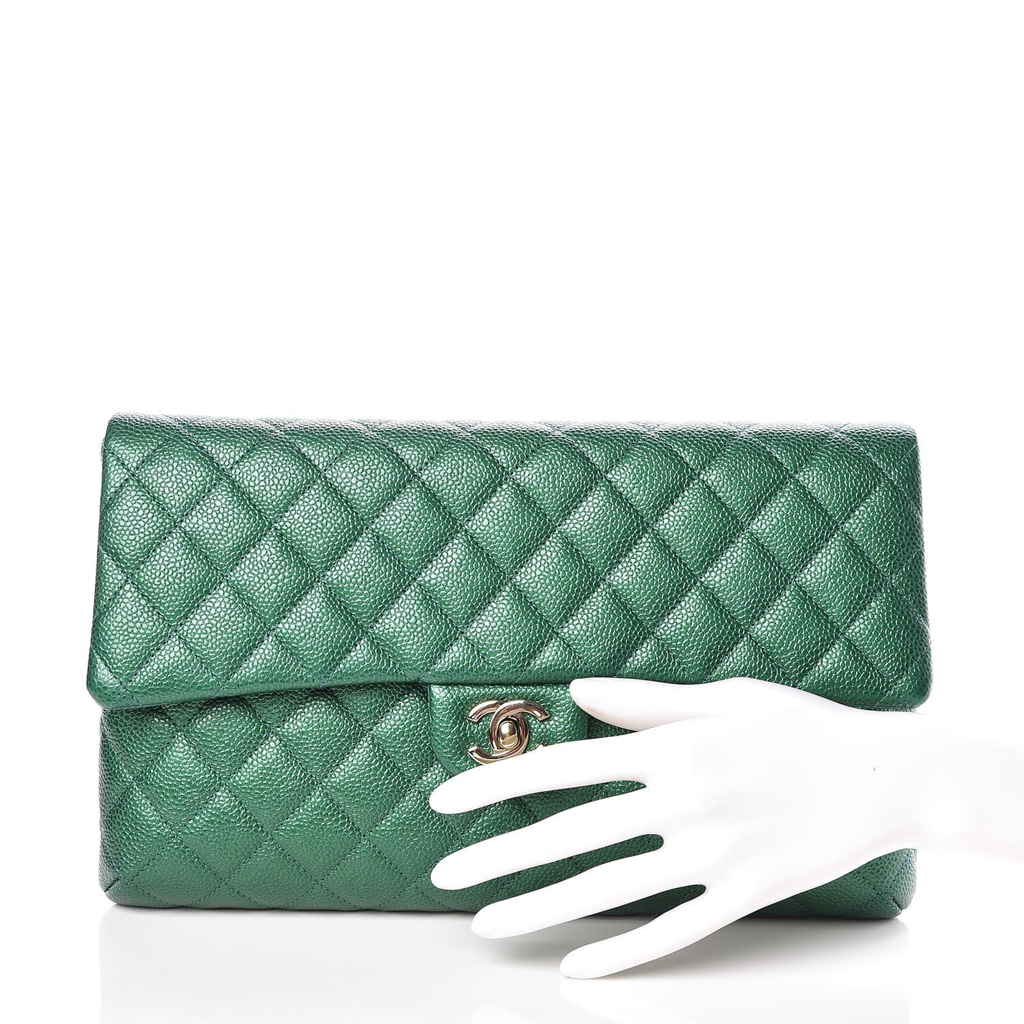 Metallic Caviar Quilted Flap Clutch Green