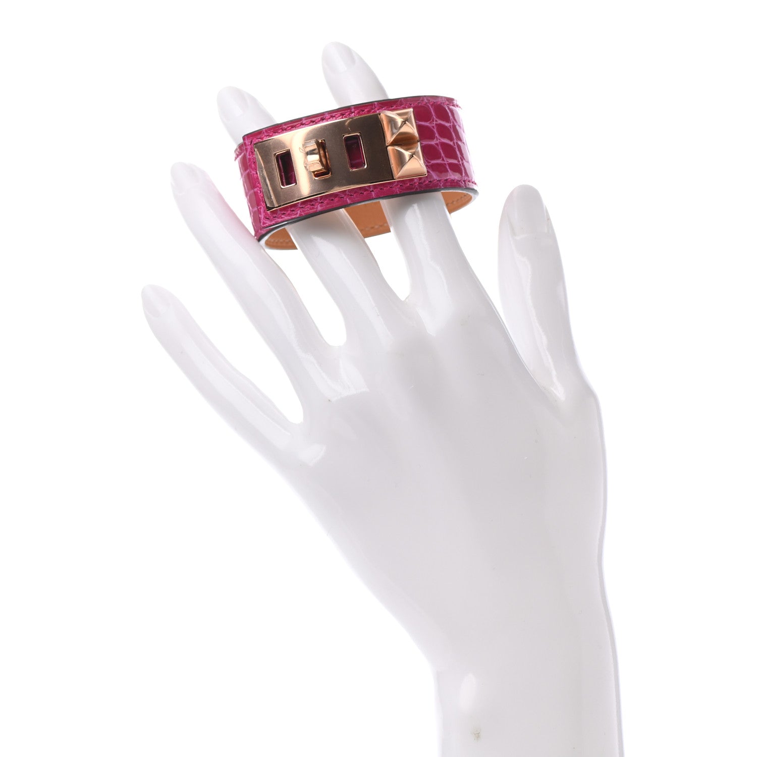 Hermes Shiny Alligator Collier de Chien CDC 24 Bracelet T3 Rose Scheherazade 2 of 6