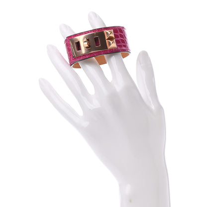 Hermes Shiny Alligator Collier de Chien CDC 24 Bracelet T3 Rose Scheherazade 2 of 6