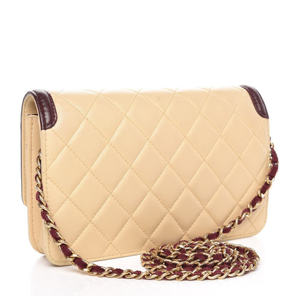 Chanel Lambskin Quilted Two Tone Wallet On Chain WOC Light Pink Burgundy 4 of 15