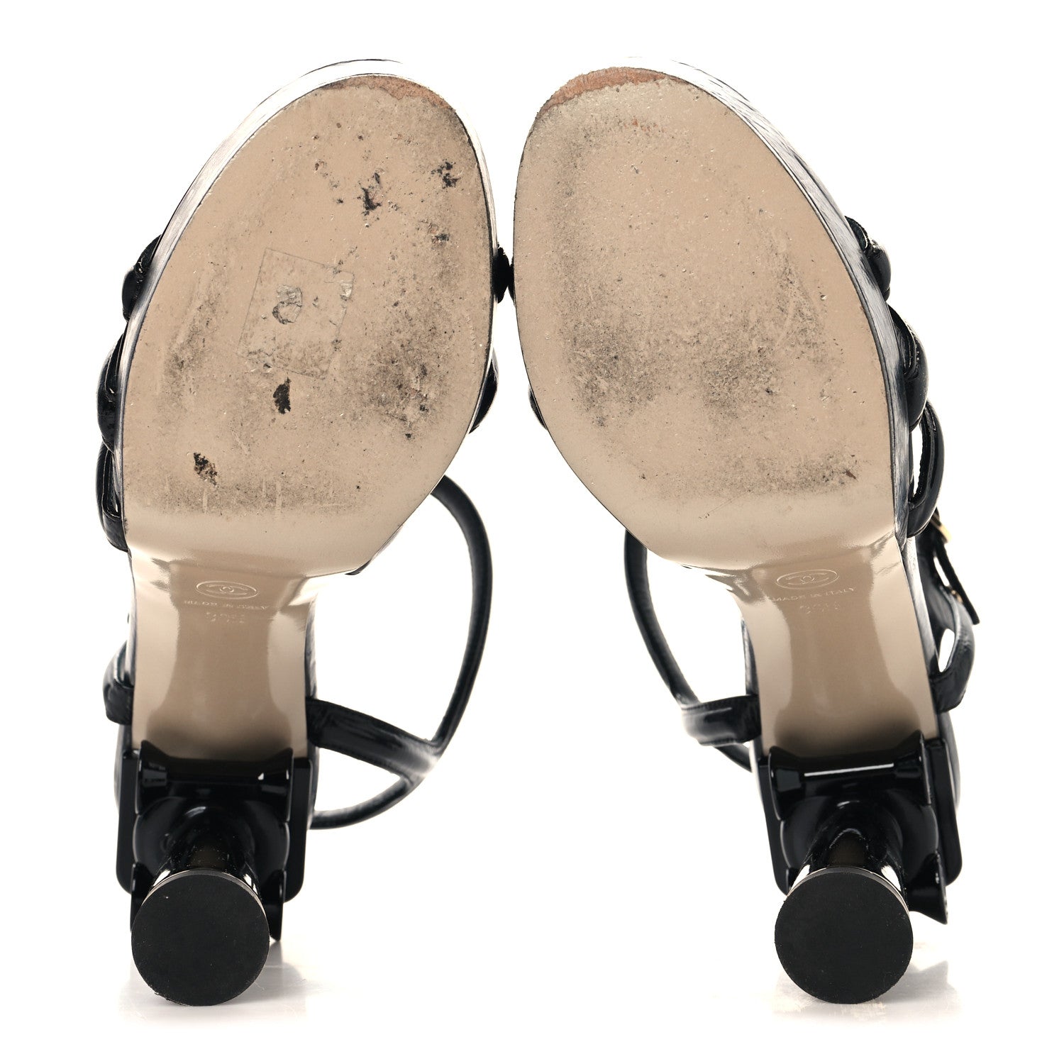 Chanel Patent Crumpled Calfskin Parthenon Platform Sandals 39.5 Black 6 of 8