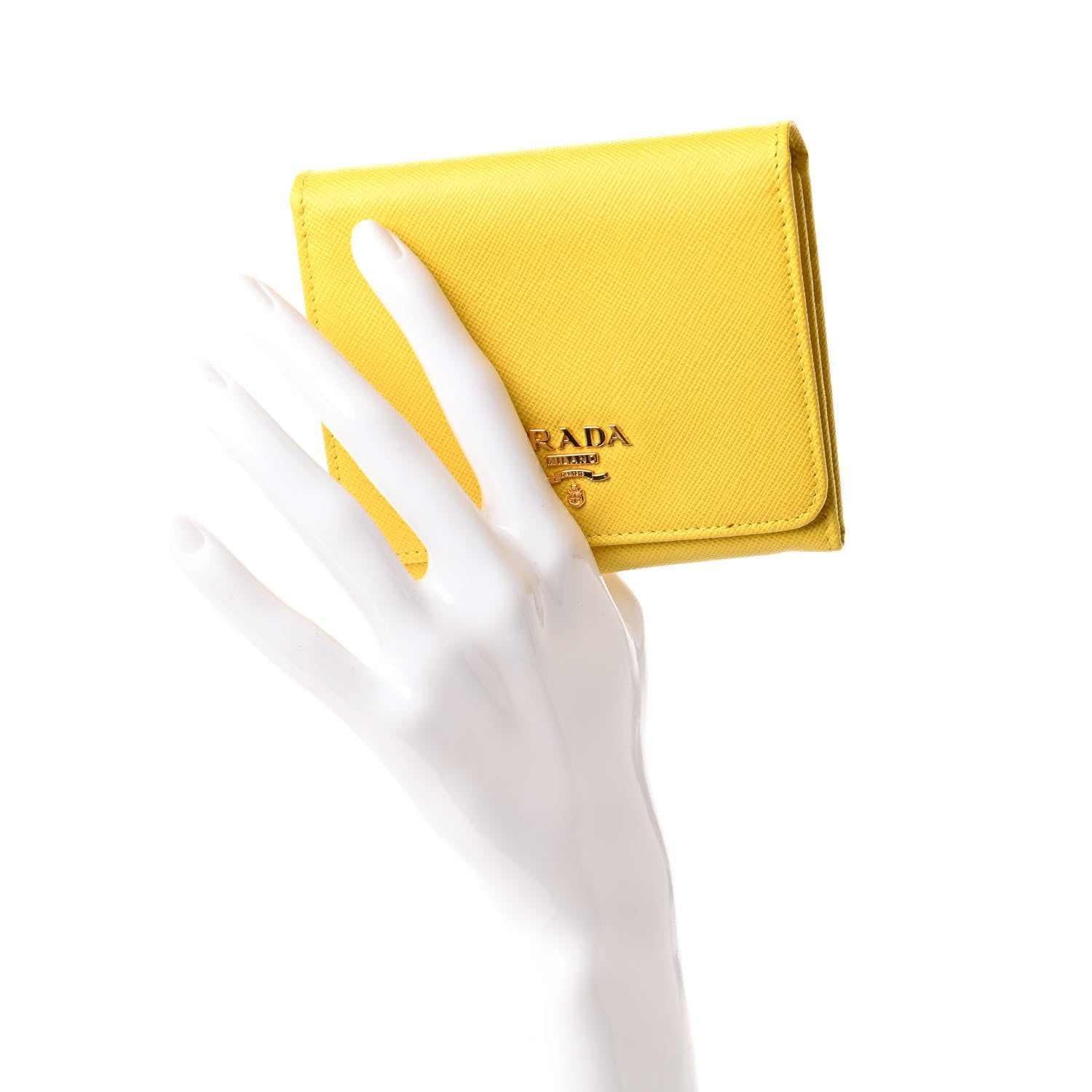 Prada Saffiano Metal Tri-Fold Wallet Girasole 2 of 8