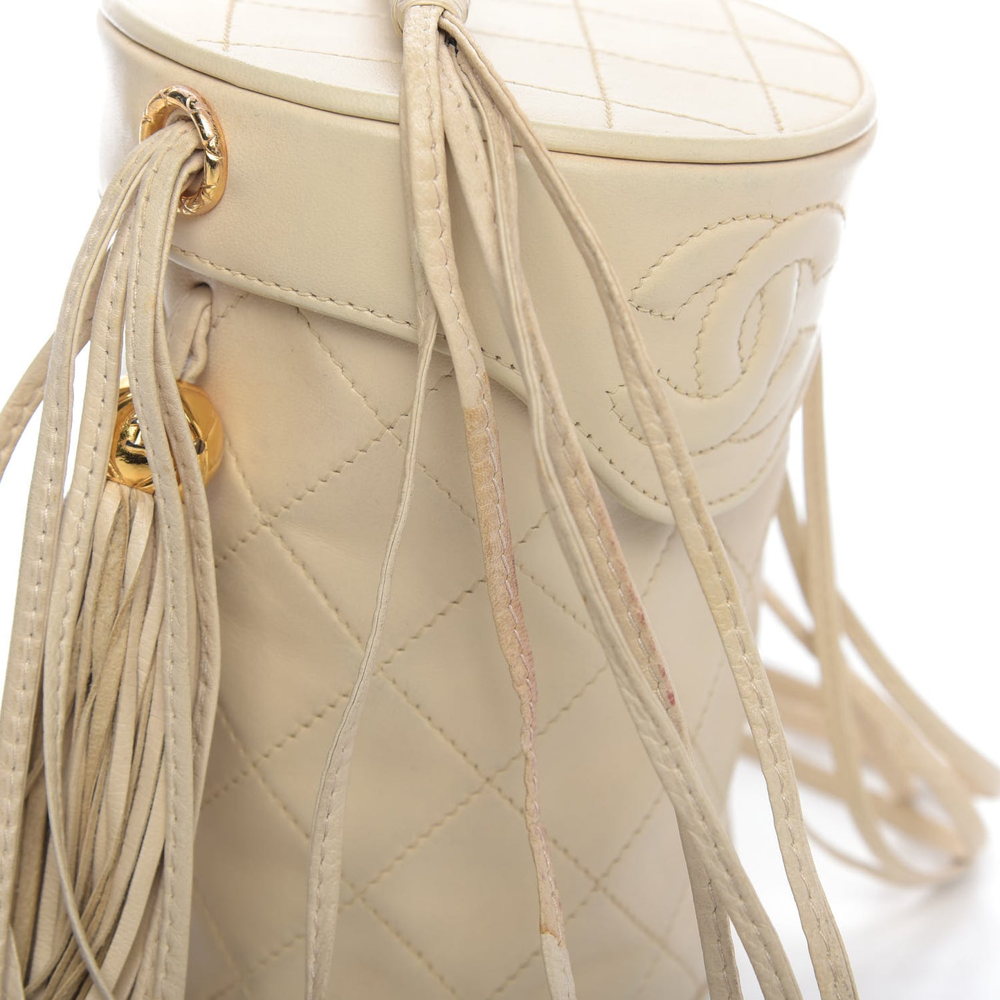 Lambskin Quilted Tassel Shoulder Bag Beige
