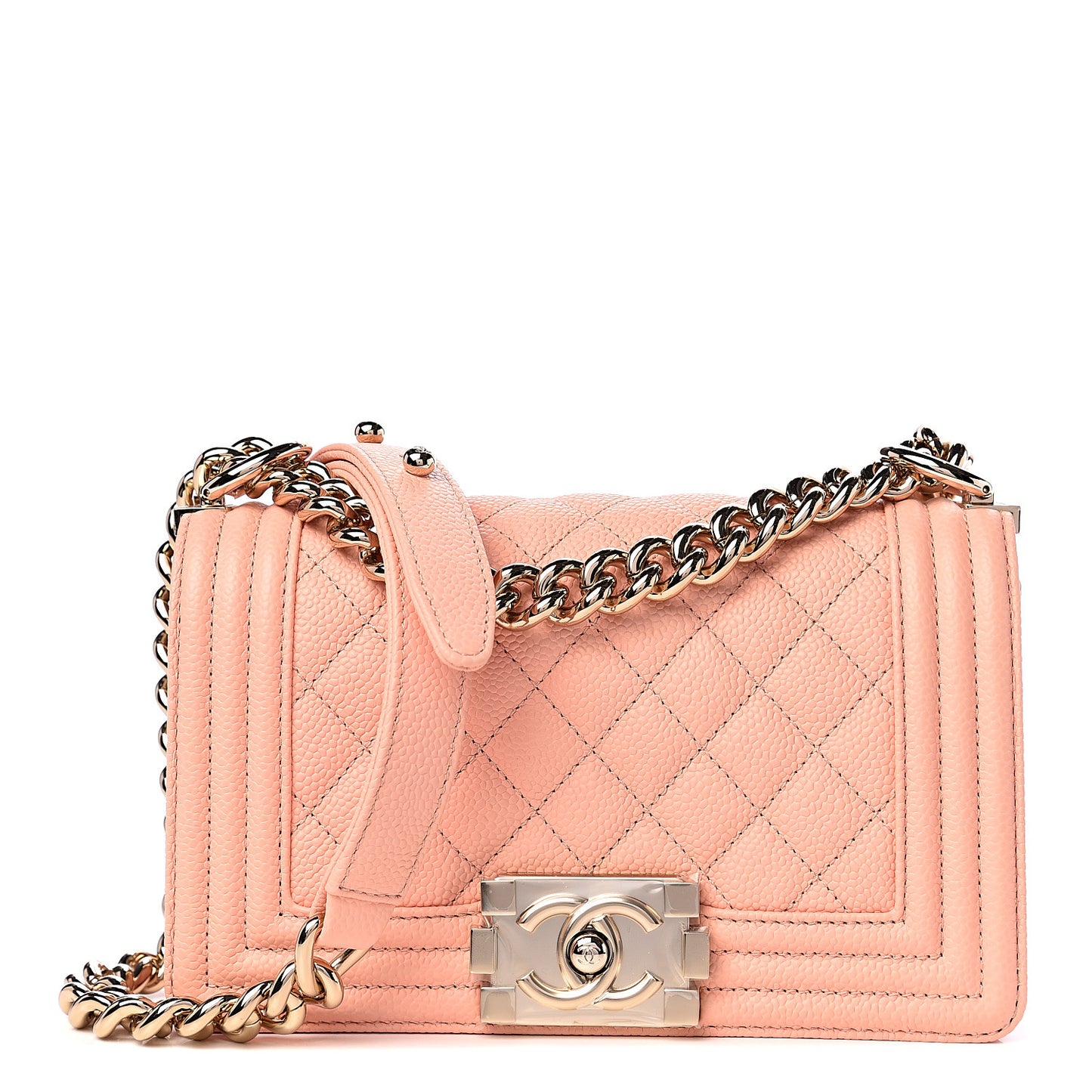 Caviar Quilted Small Boy Flap Light Pink