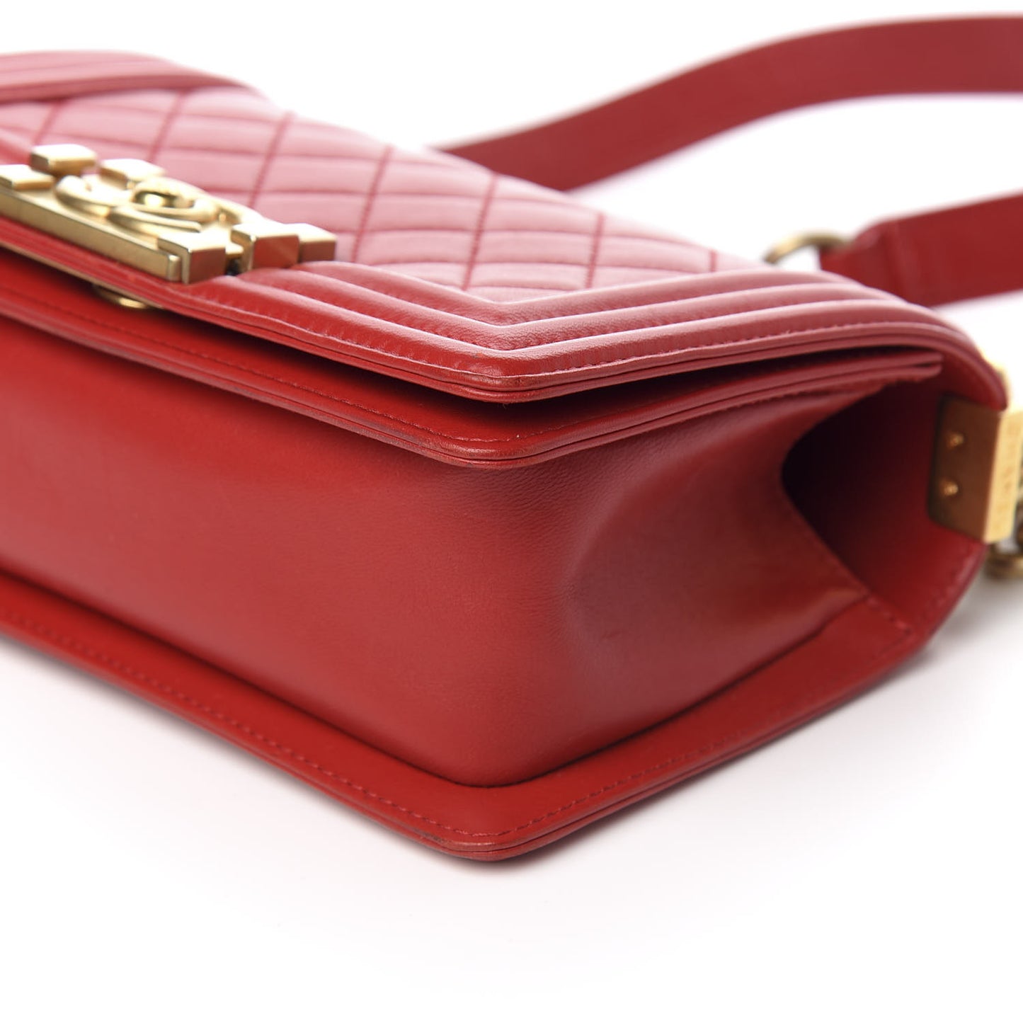 Lambskin Quilted Small Boy Flap Red
