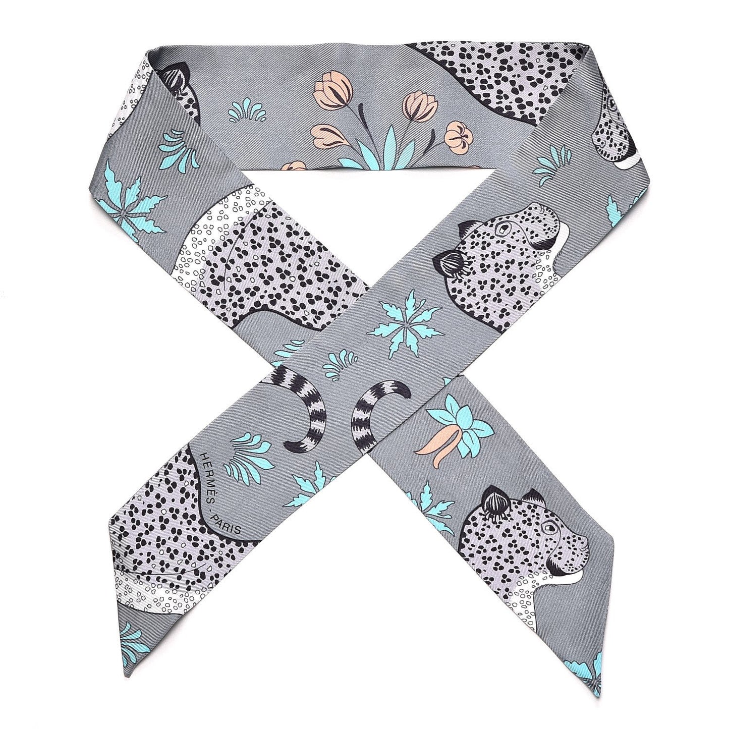 Silk Les Leopards Twilly Gris Acier Gris Perle Peach
