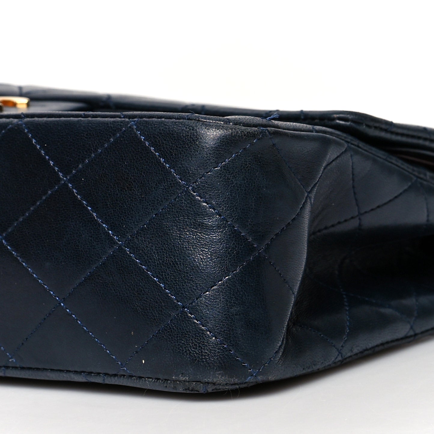 Lambskin Quilted Medium Double Flap Navy