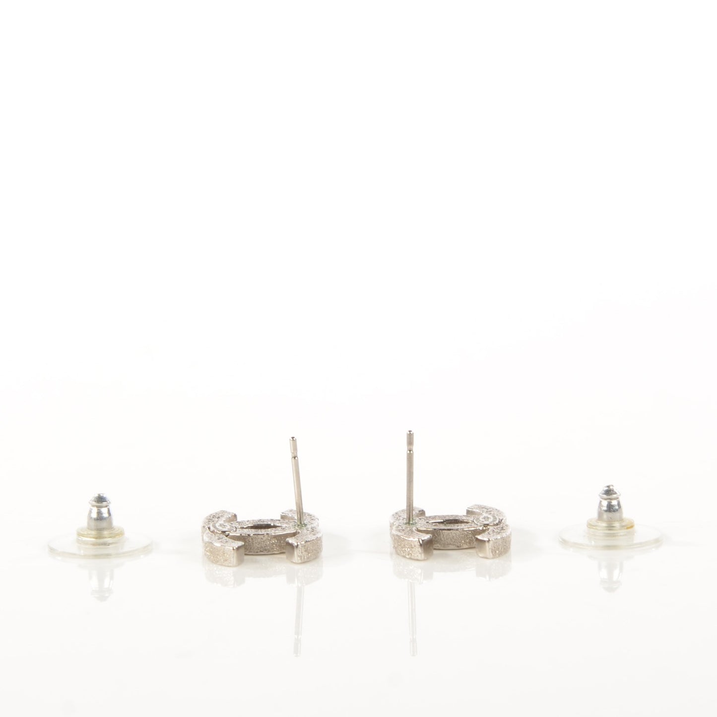 Glitter Enamel CC Earrings Silver White