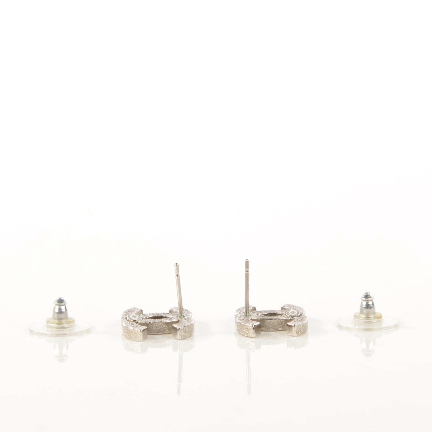 Chanel Glitter Enamel CC Earrings Silver White 3 of 5