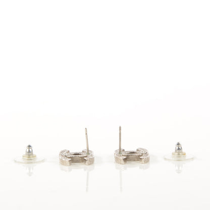 Chanel Glitter Enamel CC Earrings Silver White 3 of 5